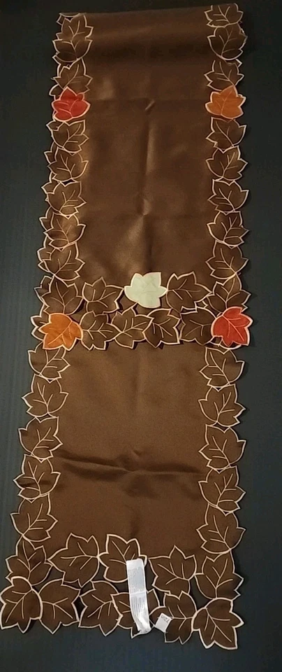 Corredor de Mesa Otoño 72 Pulgadas Largo, Cosecha Bordado Acción de Gracias Hojas Marrón Foto 2 de 3