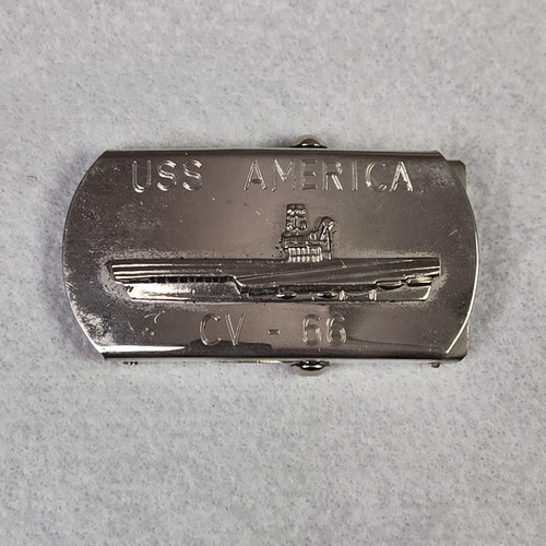 Vintage USS America CV-66 U.S. Navy Genuine High Polish Chrome Belt Buckle