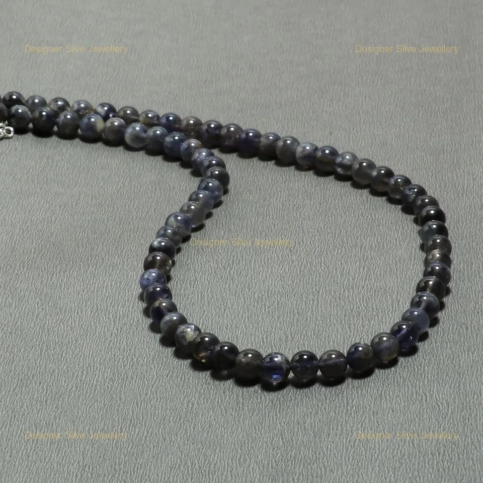 Collar de plata de ley con cuentas de cumpleaños hecho a mano artesanal de piedra de iolita de Halloween Foto 4 de 4