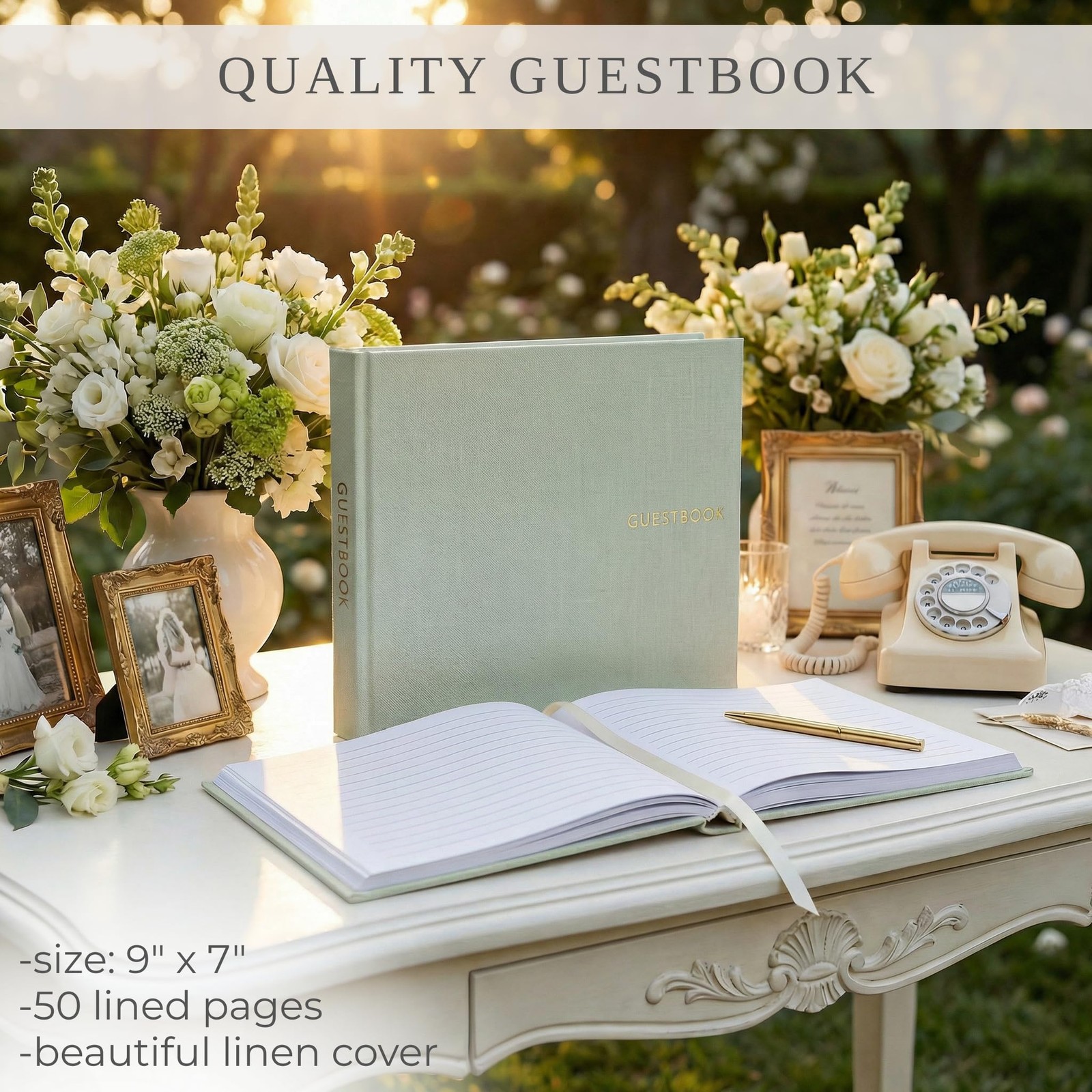 как выглядит Elegant Wedding Guest Book, Linen Guestbook to Sign in фото