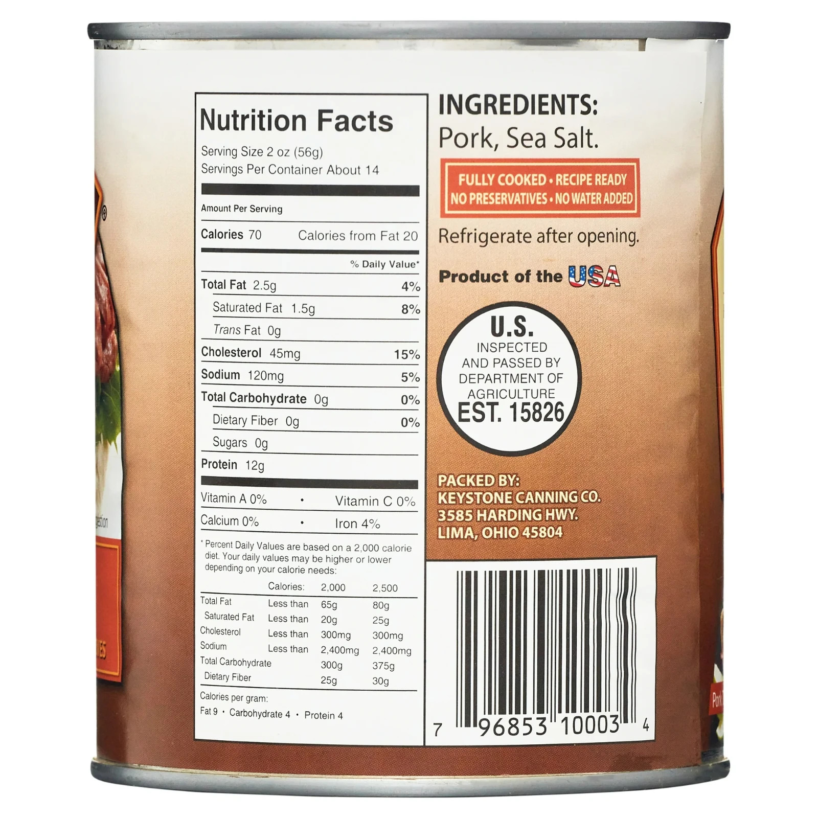 Keystone All Natural Pork, 28 oz Can