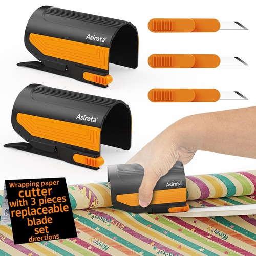 2 Pack Wrapping Paper Cutter with 3 Replaceable Blades Slider for Gift - Picture 1 of 8
