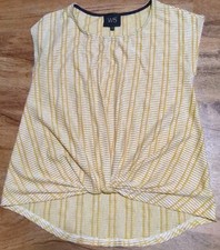 W5 Women's Faux Knot Front Yellow Shirt Size Small USA MADE white Stripe