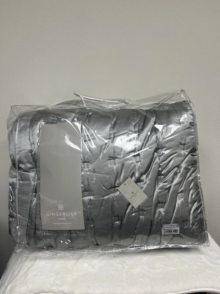 Gingerlily London 100% 真丝灰色国王温莎床罩床罩暗淡设计 — 第 2/4 张图片