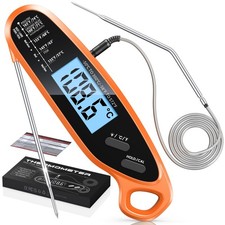 Babacom Digital Meat Thermometer with Dual Probes Instant Read Alarm Orange