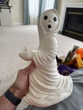 Vintage Light Up 12 Ceramic White Ghost Holding Pumpkin Halloween Decor No Cord