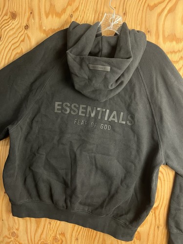 Fear Of God Essentials Hoodie All Jet Black Mens M AUTHENTIC Back Logo Pullover - Picture 4 of 13