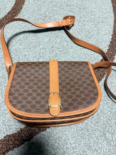 CELINE Macadam Buckle Flap Shoulder Bag Purse Crossbody Brown Vintage Authentic