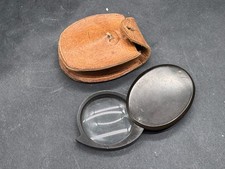 ANTIQUE FOLDING POCKET MAGNIFYING GLASS LOUPE WITH LEATHER CASE COLLECTIBLE