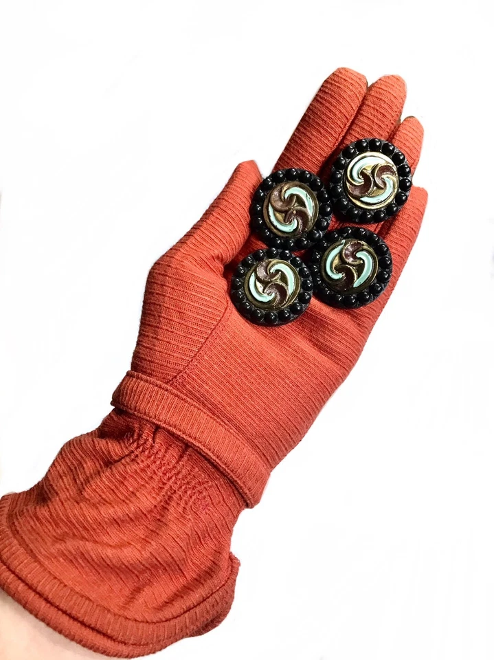 vintage 1930s 1940s carved celluloid button / set of four Art Deco self-shank - Image 3 of 4