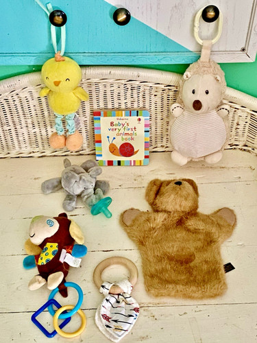 7 Pc. Baby Animals Boyd's Puppet Pacifier Rattle Plush Toys Book Lot Boy Girl