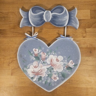 Shabby Chic Floral Heart Wall Hanging Blue Bow Cottage Nursery Decor 15 