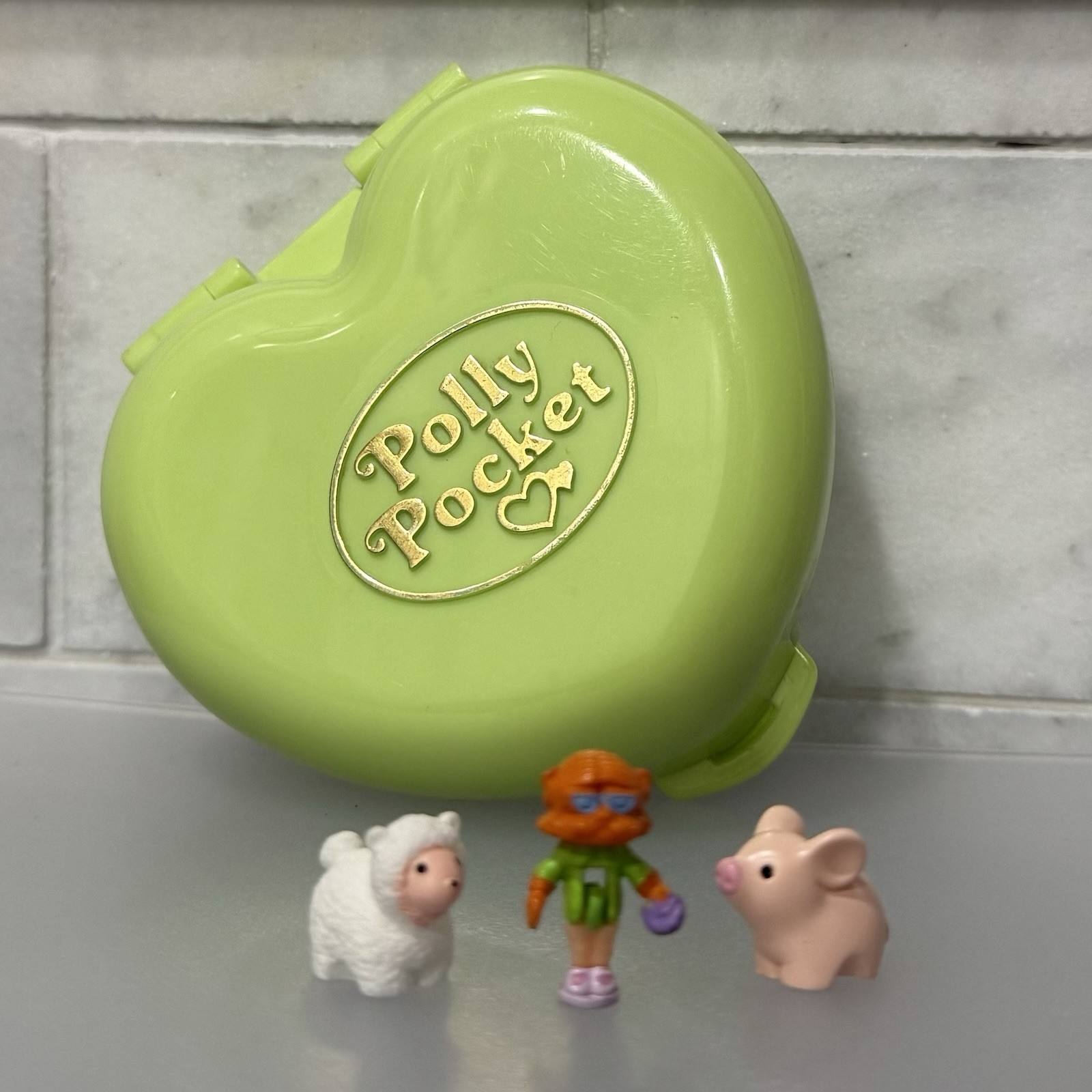 Vintage Polly Pocket 1989Pony Club Green Heart BluebirdToys w/ Dolls