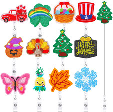 12 Pcs Festive Badge Reels Retractable Felt with Alligator Clip
