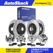 Front Rear Drilled Slotted Brake Rotors Pads Wheel Hub Kit for Ford Edge