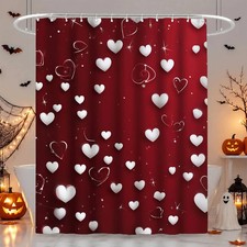 1PC Waterproof Shower Curtain White Hearts Pattern for Bathroom Decor