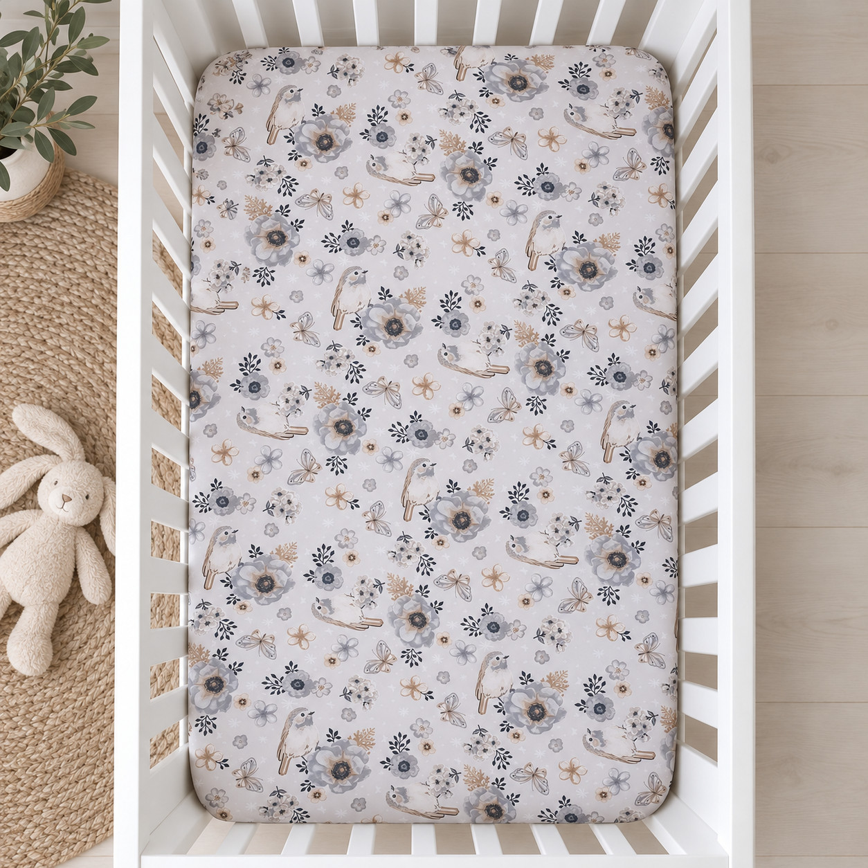 Lenzuolo con angoli culla 100% cotone uccellini floreale lettino letto SnuzPod OEKO-TEX UK foto 3