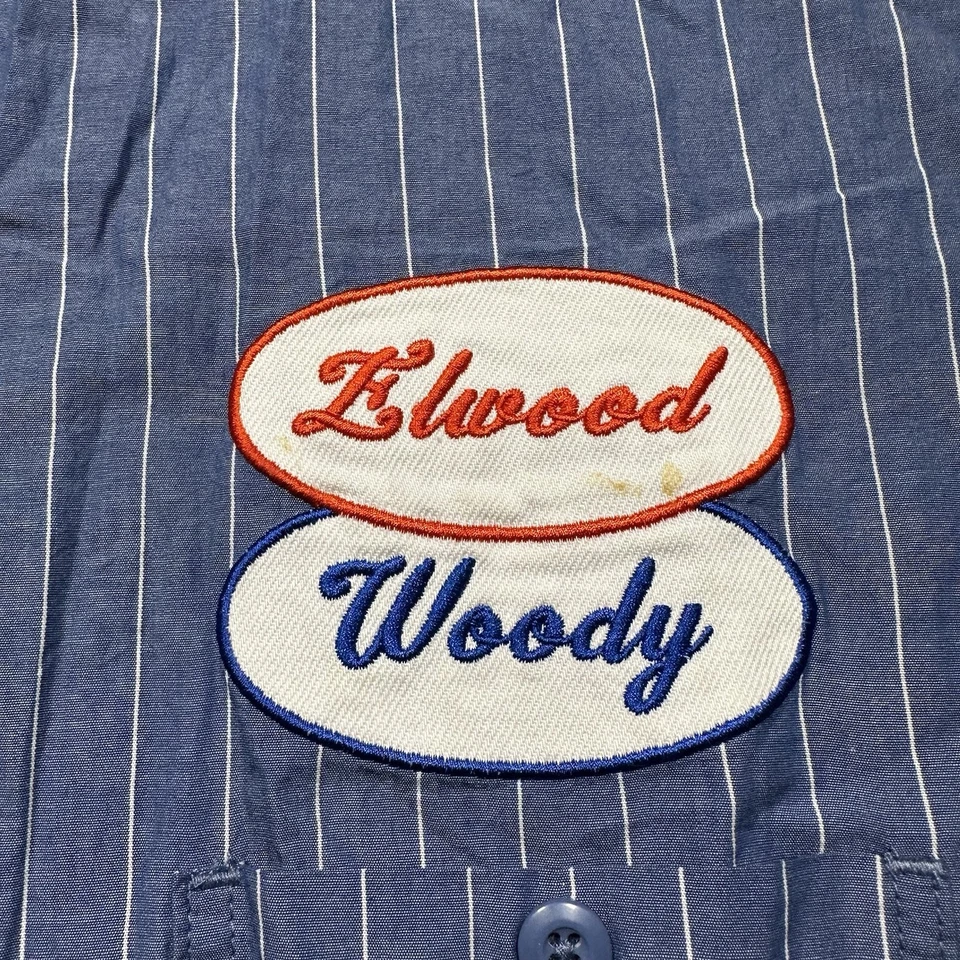 Elwood Mechanic Button Up Shirt Mens XL Blue Stripe Retro Biker Car Utility Alt - Image 4 of 4