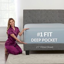 Light Blue King Fitted Bed Sheet Extra Deep Pocket Fits 1721 Inch Mattress