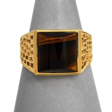 PRE-OWNED 9CT GOLD TIGERS EYE SIGNET RING SIZE U.5