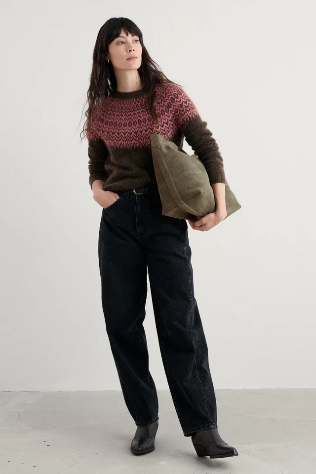 Seasalt Women's Regular Spruce Frost Mohair-Blend Fair Isle Jumper Hellebore Dar - Image 4 of 4