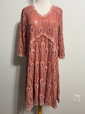 ALISA STYLE V-Neck Crochet Burnout Lace Dress Bittersweet & Tea Rose Size M