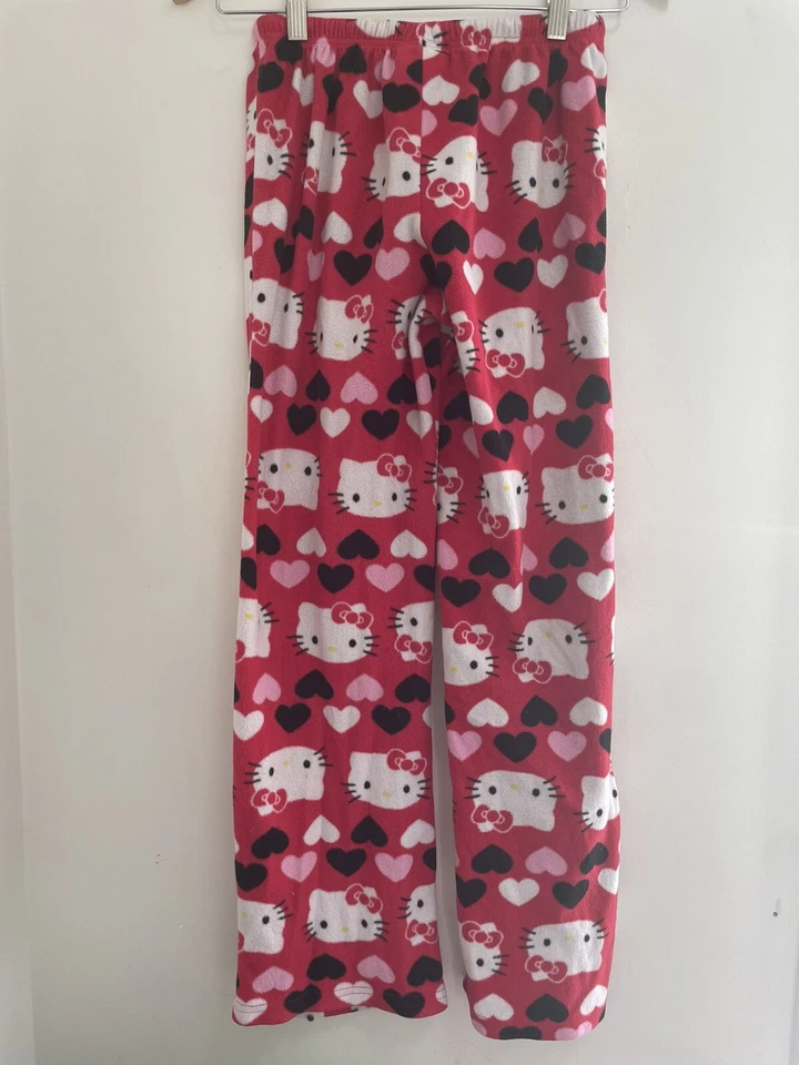 Sanrio Hello Kitty Kids Girls Hearts Cozy Fleece Adjustable Waist PJ Pants Red S - Image 4 of 4