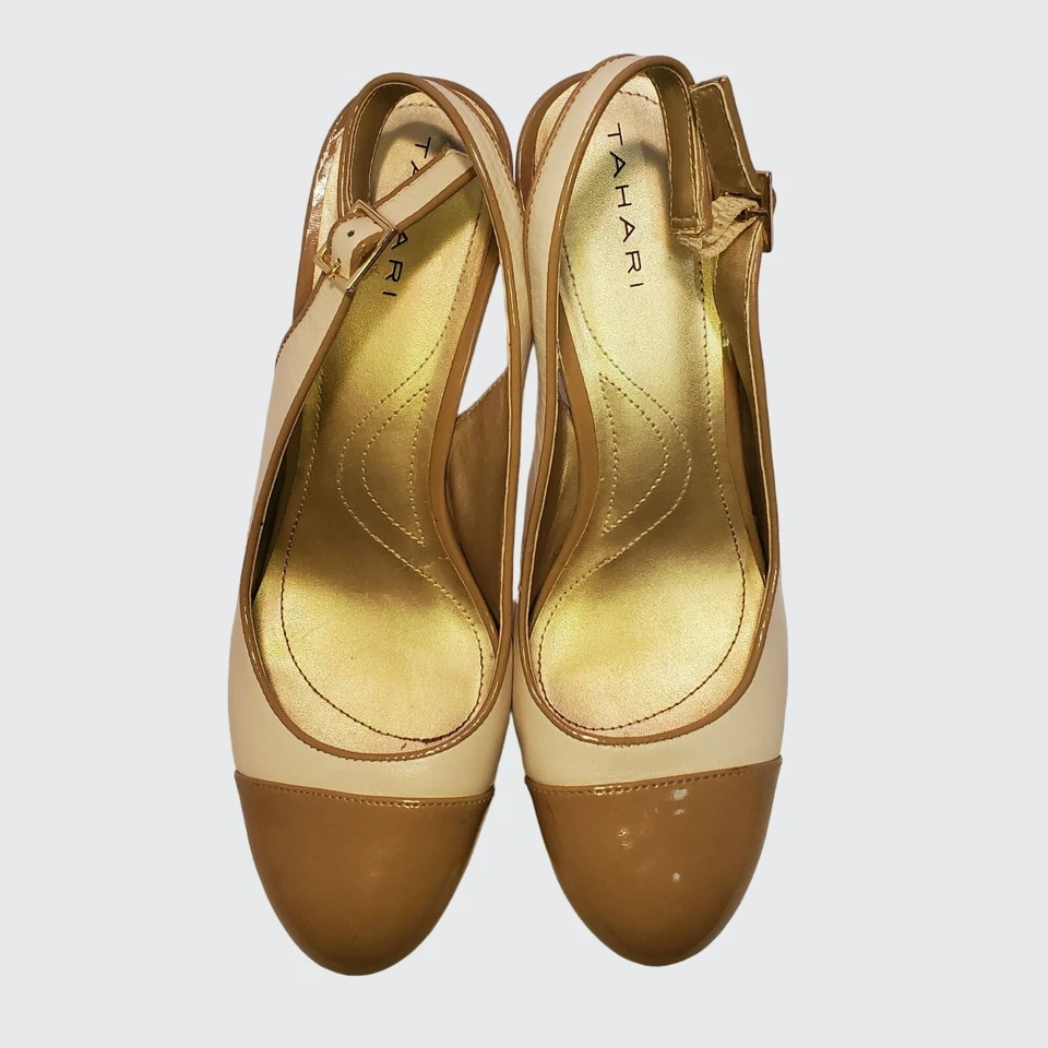 Tahari "Londres" Dos Tonos Tostado Crema Charol Cordones Para Mujer Talla 8.5M Foto 2 de 4