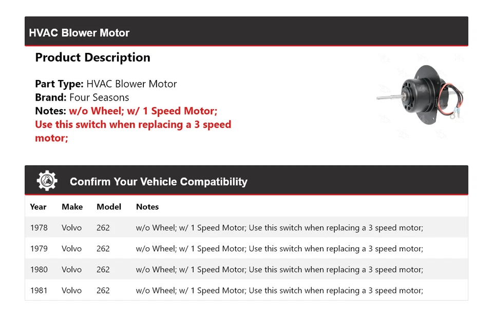 Motor soplador de climatización Volvo 262 1978-1981 4 estaciones 1979 1980 Foto 2 de 4