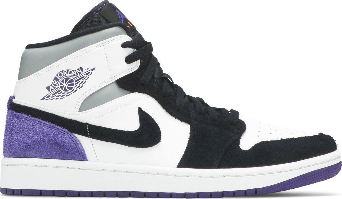 Nike Air Jordan 1 Mid SE ホワイト/パープル NWT Air Jordan 1 Mid SE Court Purple White Blk Sneakers Men's 9.5