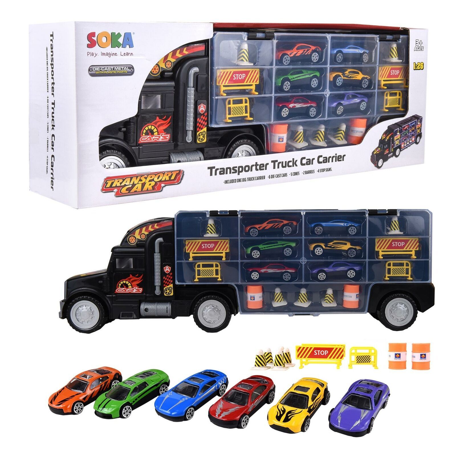 SOKA Transport Carrier Truck Toy with 6 Colourful Mini Cars for Boys and Girls