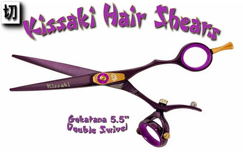 Kissaki 5.5" Gokatana Black Cherry Purple DOUBLE SWIVEL Hair Scissors Shears - Picture 3 of 3