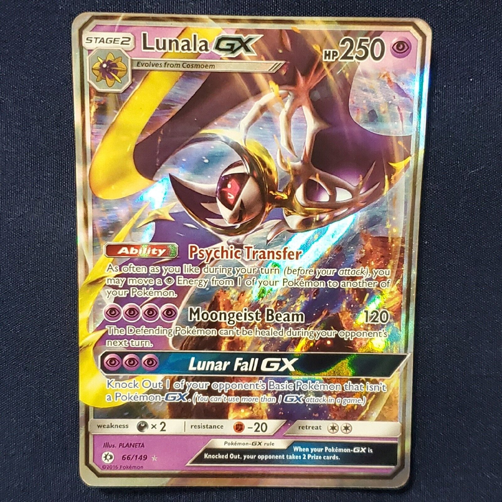 Lunala GX Foil/Holographic Pokemon Card 66/149 Sun & Moon Base