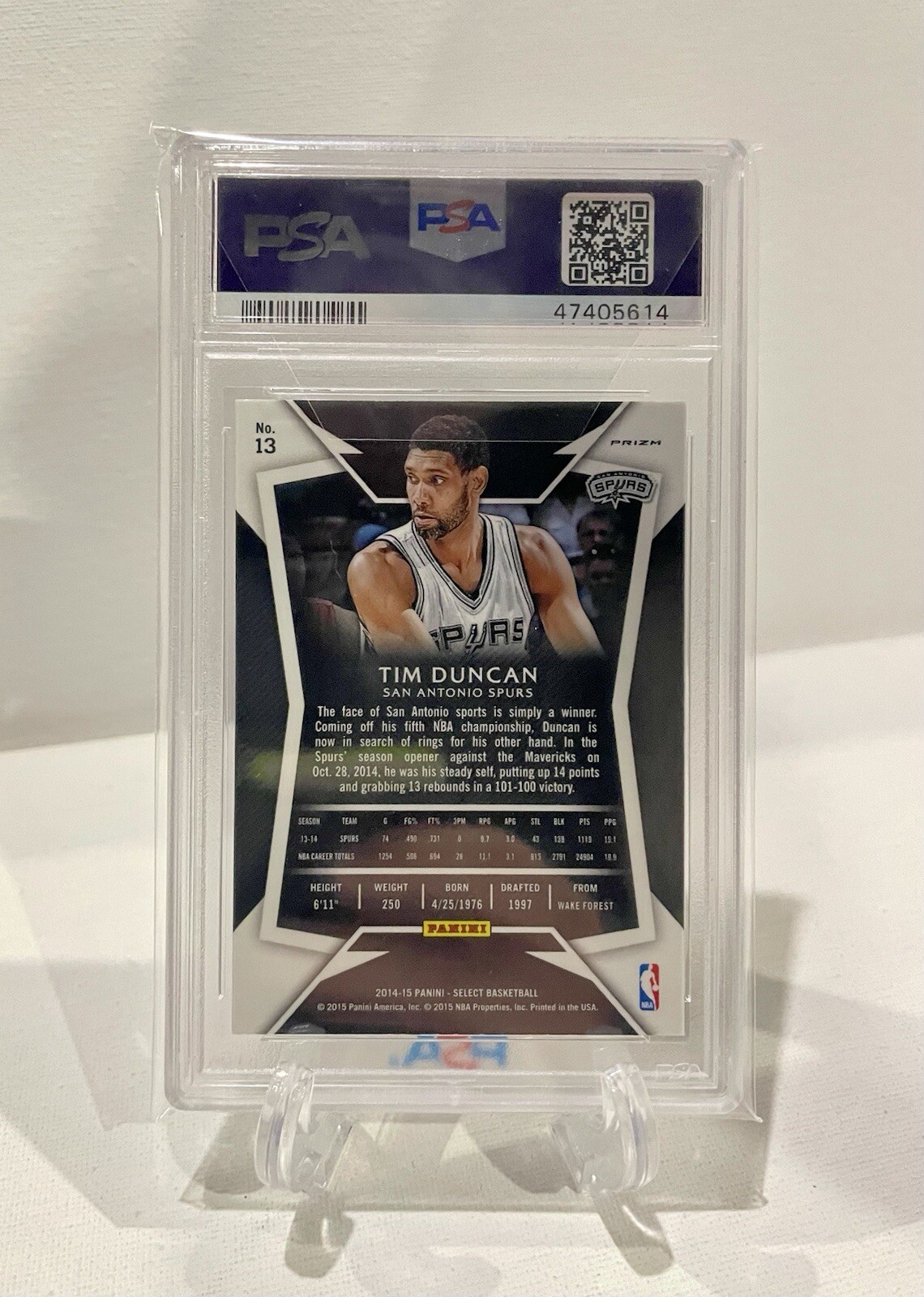 Tim Duncan 2013-2014 Select Silver Prizm #13 PSA 10 Gem Mint Low Pop /12 view 3