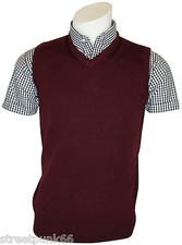 Relco Mens Burgundy Knitted Tank Top Retro Mod Skin Skinhead Ska Northern Soul