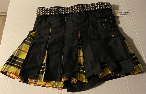 Kilt Experts Black/Yellow Tartan Kilt Size 37 With Belt NWT - Picture 3 of 4