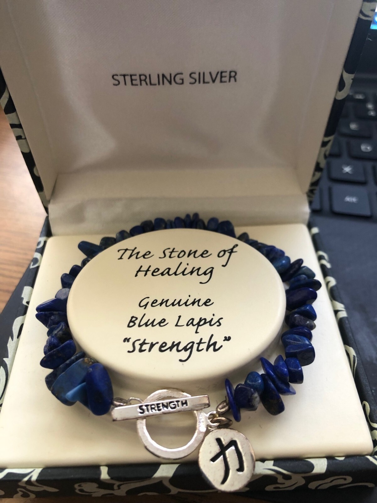 Sterling Silver Women’s Bracelet with Genuine Blue Lapis Strength Healing Stone-image