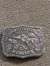 VINTAGE HESSTON 1986 NATIONAL FINALS RODEO NFR ADULT BELT BUCKLE NIP