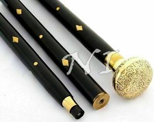 Antique Vintage Brass Round Head Handle Victorian Wooden Walking Stick Cane Gift