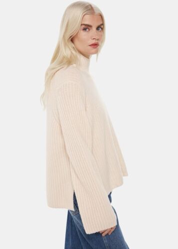 Whistles Wool Blend Jumper Rib Knit Funnel Neck Relaxed Cream Size Medium