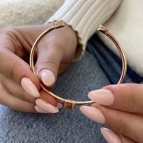Emerald Labcreated Diamond Bangle Bracelet 7.50ct E-F/VS1 Solid 14K Rose Gold - Picture 7 of 8
