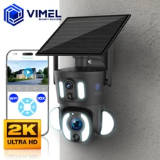 Wireless Security Camera 2 Cams Solar 10X Zoom Dual 2K WIFI PTZ 360 Outdoor