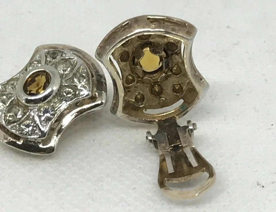 ORECCHINI IN STILE ANTICO A LOBO IN ARGENTO 800 PIETRA TOPAZIO COGNAC E STRASS - Immagine 4 di 4