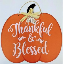 Fall and Thanksgiving Thankful  Blessed Door Wall Hanging Plaque 12' x 12" Wood