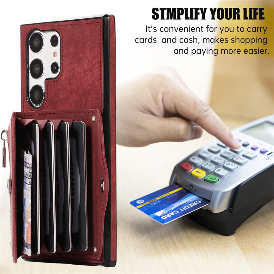 Capa carteira cartão flip couro com cordão para Samsung Galaxy S25 FE S24 S23 S22S10 - Imagem 2 de 4