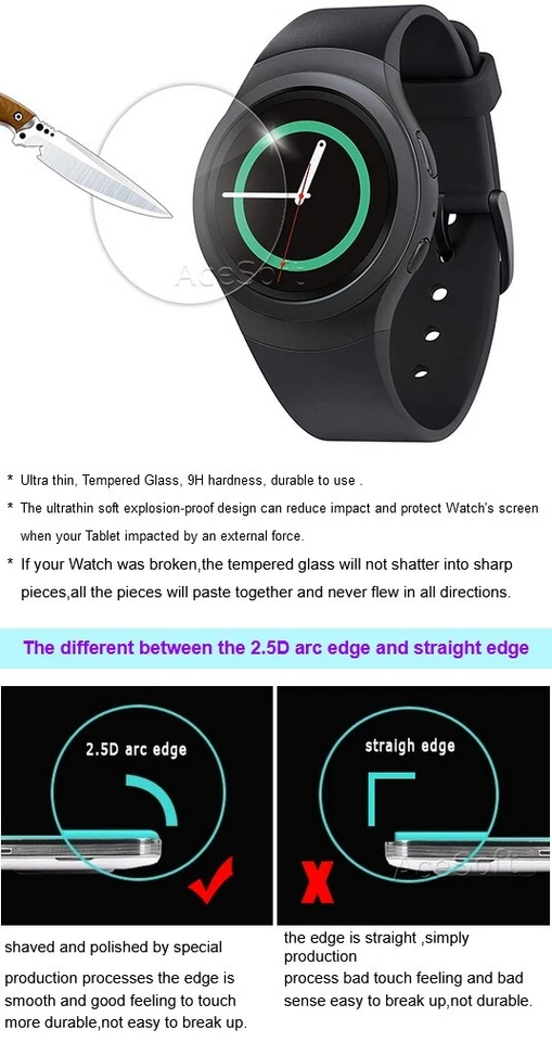 Высокочувствительное прозрачное закаленное стекло протектор экрана f Samsung Gear S2 SM-R720 - Изображение 3 из 4