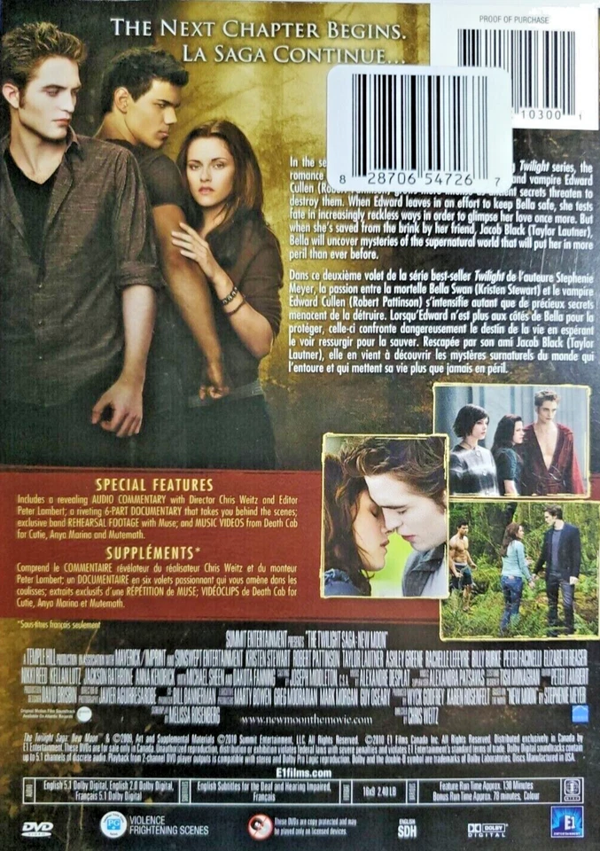 The Twilight Saga: New Moon (DVD, 2010, Canadian) SEALED with Sleeve NEW NUEVO! - Image 2 of 2