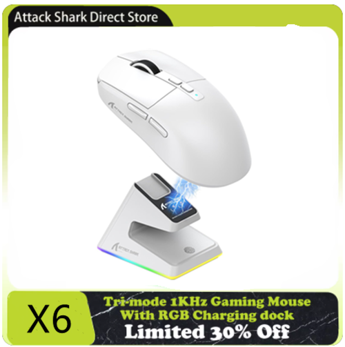 ATTACK SHARK X6 Wireless Gaming Mouse with RGB Charging Base Tri