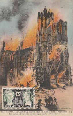 MAXIMUMKARTE 1. TAG PAARUNG REIMS FLORENZ - DIE BRENNENDE KATHEDRALE 05.05.1956
