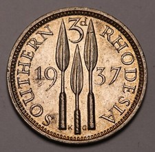 Southern Rhodesia Silver Threepence (3 Pence) 1937 George V KM#9 gEF/AU Coin